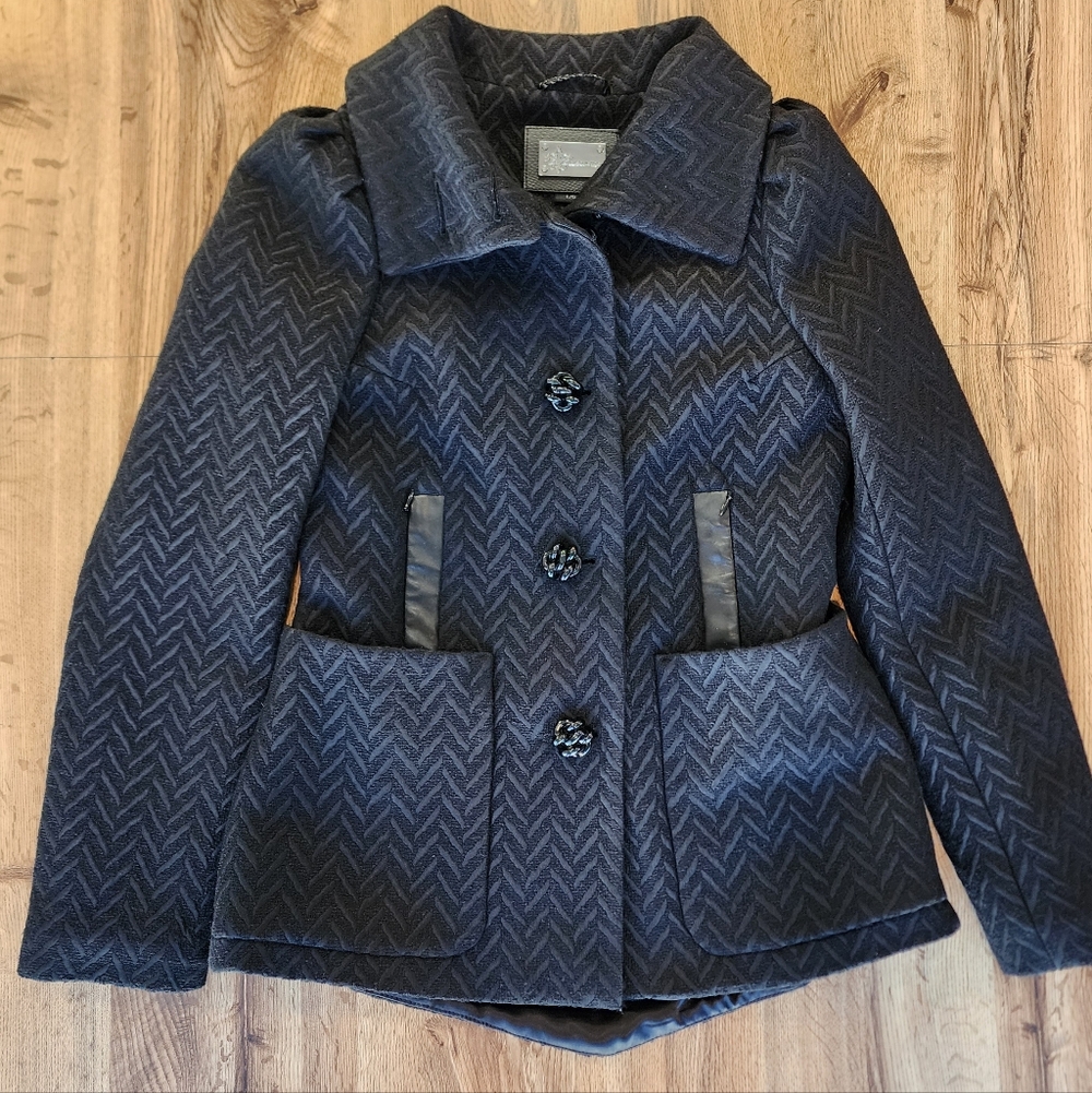 Vintage Mackage Women's Peacoat Size L Leather Trim Wool Luxury Coat